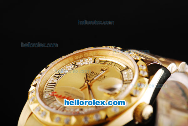 Rolex Day-Date Automatic Movement Full Gold with Gold Dial-Roman Markers and Diamond Bezel - Click Image to Close